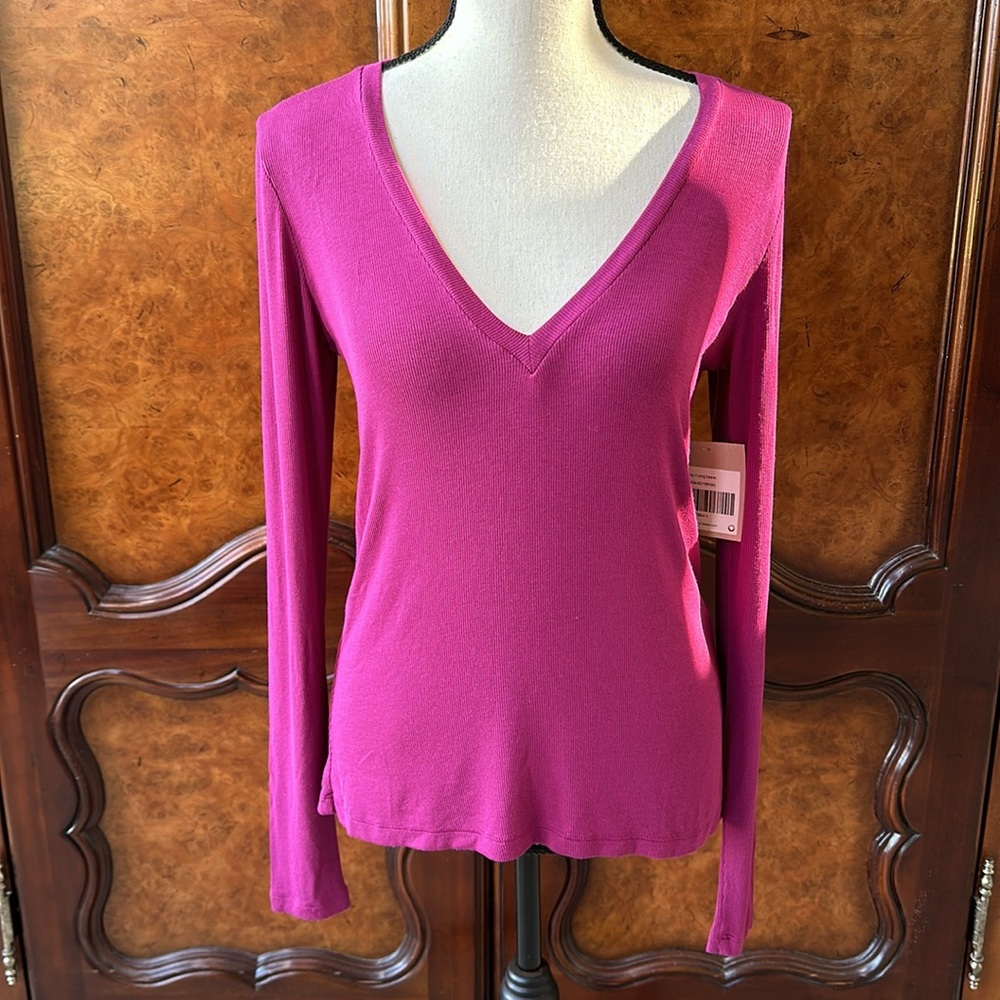 For Days Contour Ribbed Long Sleeve Deep V / Boysenberry in Purple - Picture 3 of 9
